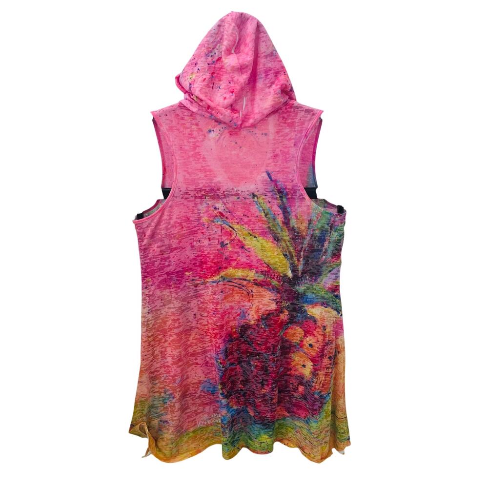 Leoma Lovegrove Wearable Art Pink Pineapple Hooded Dress Swim Cover Up Size SM